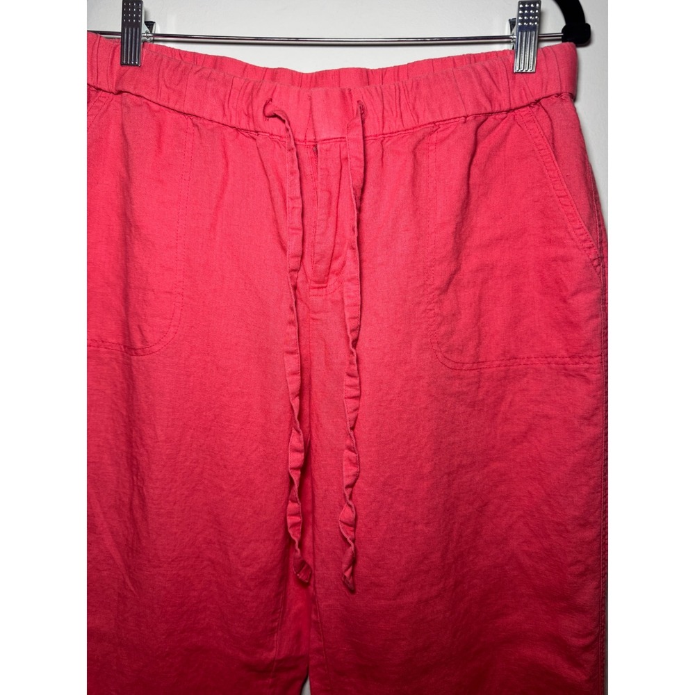 Liz Claiborne Pink Linen Blend Elastic Waist Drawstring Straight Leg Pants Small - Picture 2 of 8